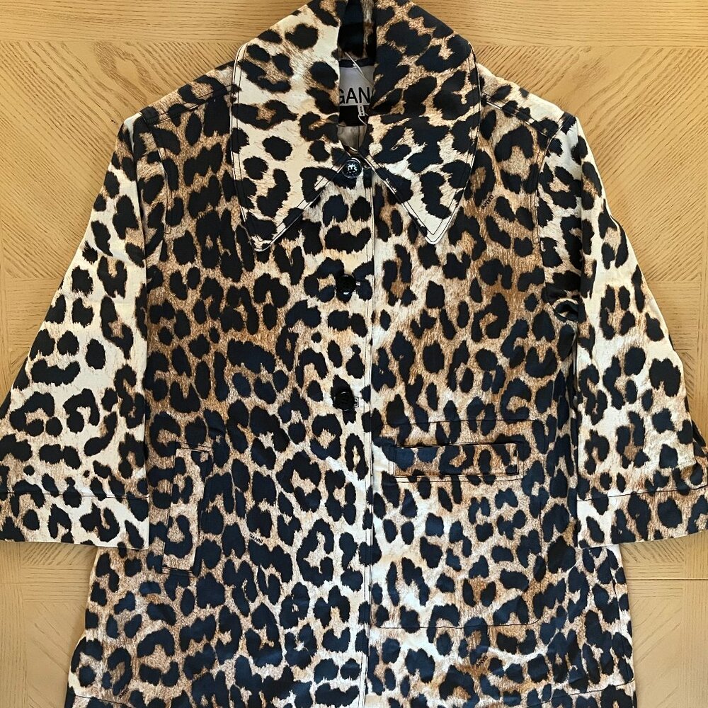 Ganni leopard print oversize jacket cotton